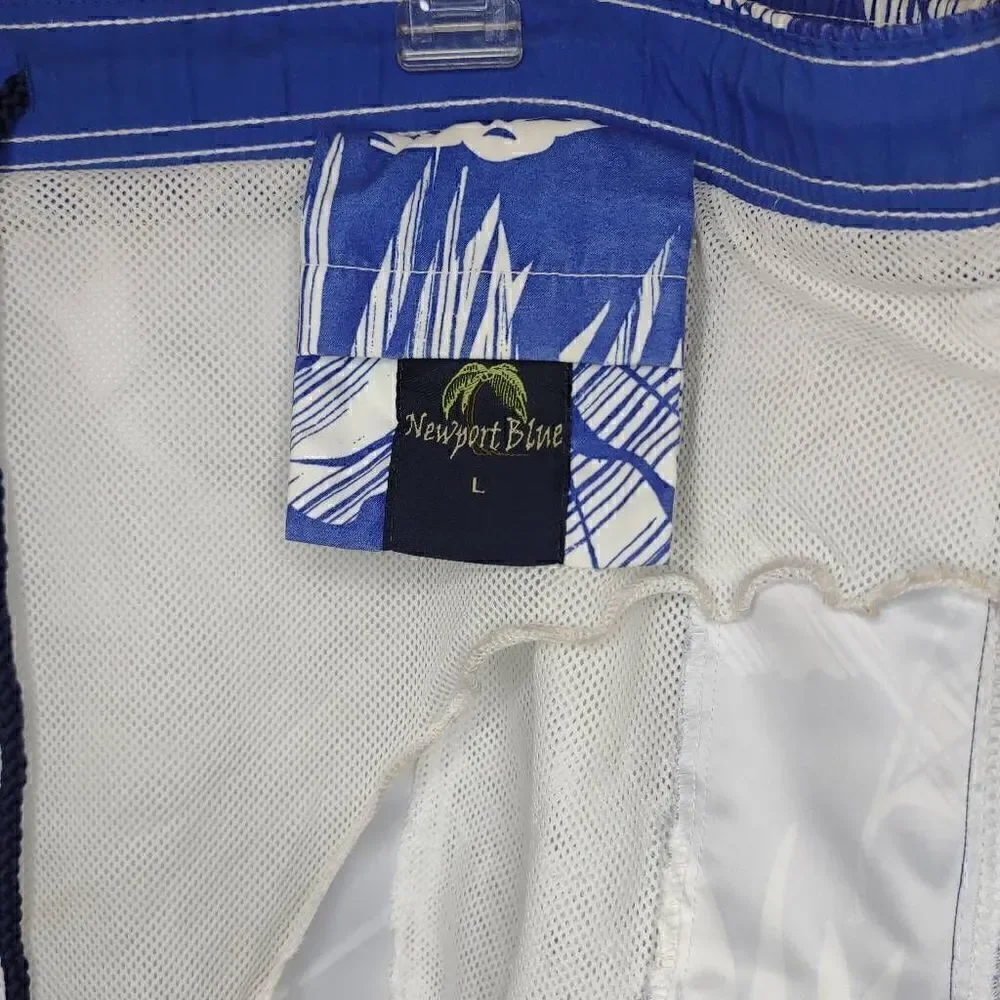 Newport Blue Men's Hawaiian Leaf Pattern Board Shorts Blue Large